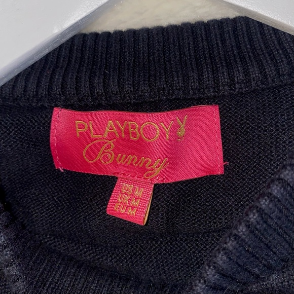 PLAYBOY Rare Vintage Y2K Women Black Purple Cutout Shoulder Small Knit Sweater - Picture 3 of 4